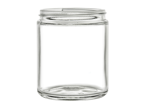 9 oz Clear Straight Sided Glass Jar with White Metal Lid